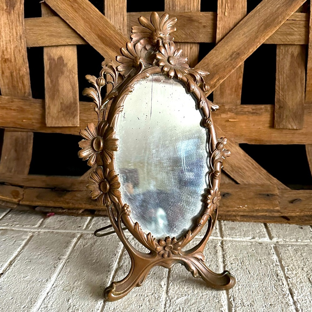 Antique Art Nouveau Oval free standing dresser mirror Jennings Bros Daisies (52)